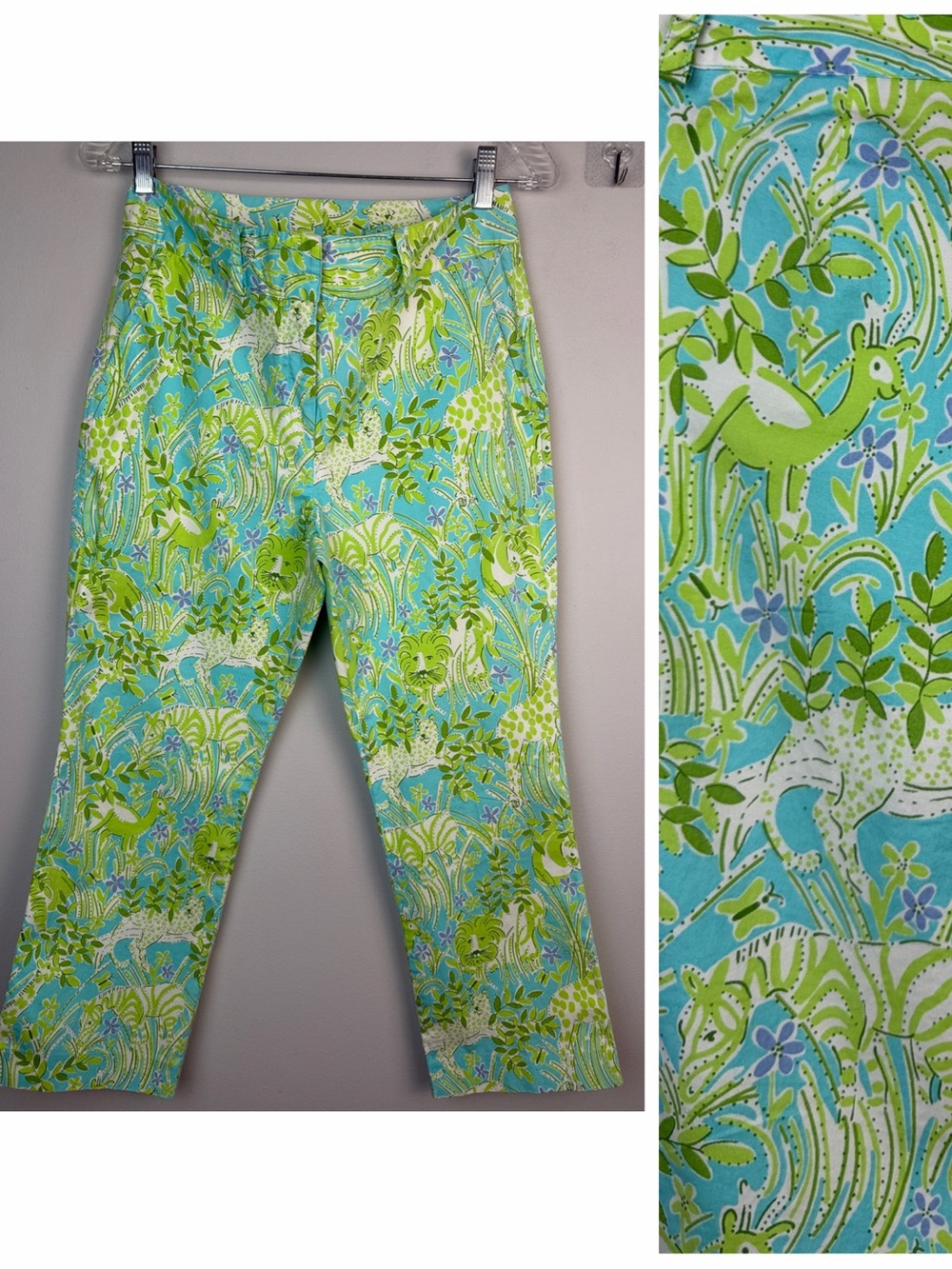 Lilly Pulitzer Tropical Jungle Safari Cropped Pant Size 4 Cotton Stretch Pockets